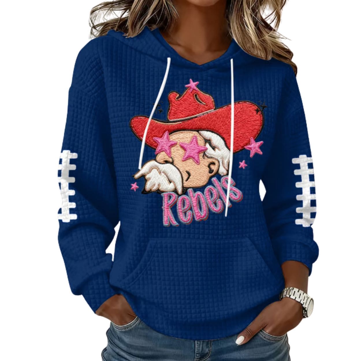 Rebels Football Print Waffle Fabric Hoodie Rebels Football Print Waffle Fabric Hoodie