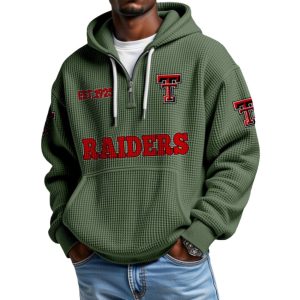 Red Raiders EST 1925 College Football Half Zip Waffle Hoodie 1