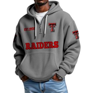 Red Raiders EST 1925 College Football Half Zip Waffle Hoodie
