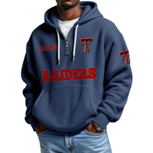 Red Raiders EST 1925 College Football Half Zip Waffle Hoodie 4