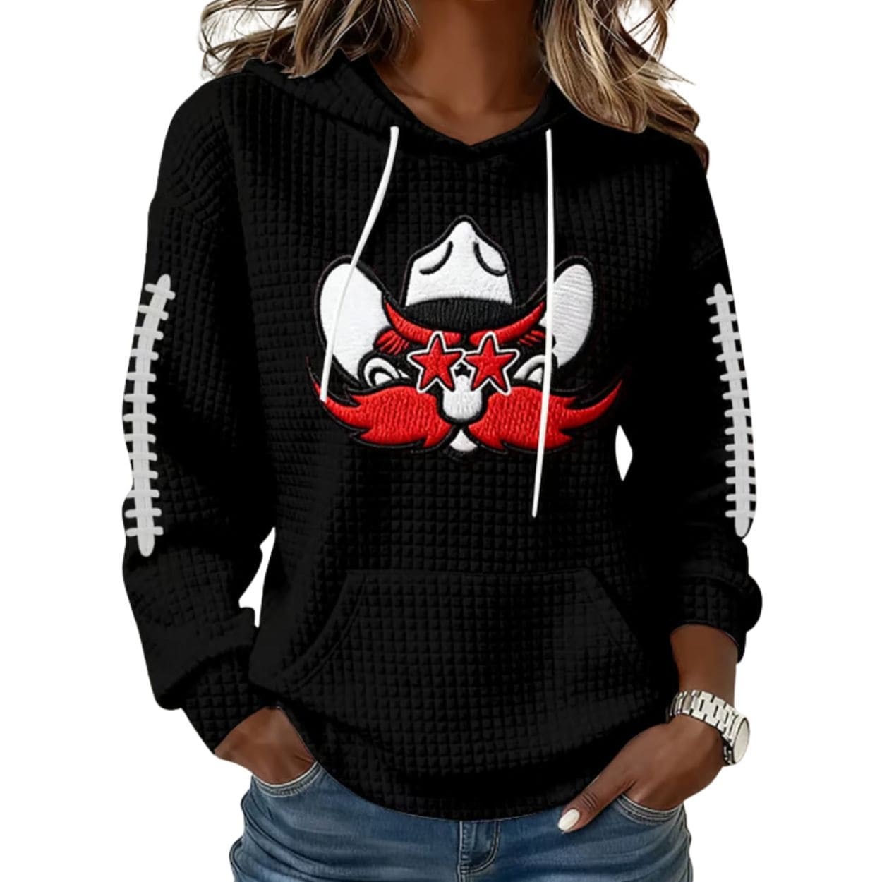 Texas Tech Football Print Waffle Fabric Hoodie Texas Tech Football Print Waffle Fabric Hoodie