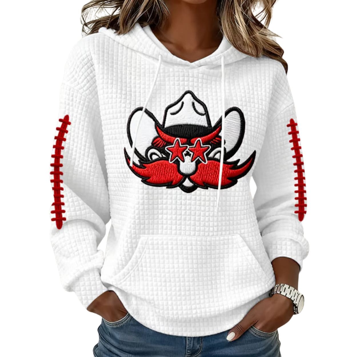 Texas Tech Football Print Waffle Fabric Hoodie Texas Tech Football Print Waffle Fabric Hoodie