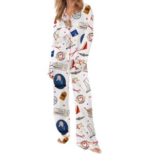 Retro Airline Inspired Silky Satin Pajama Set 1