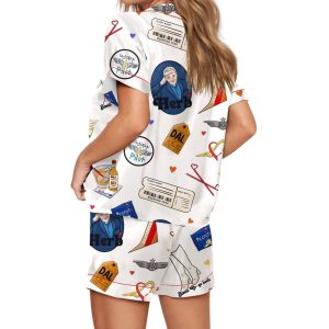 Retro Airline Inspired Silky Satin Pajama Set 2