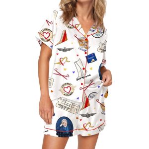 Retro Airline Inspired Silky Satin Pajama Set 3