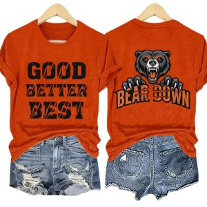 Retro Good Better Best Bear Down Print T-Shirt