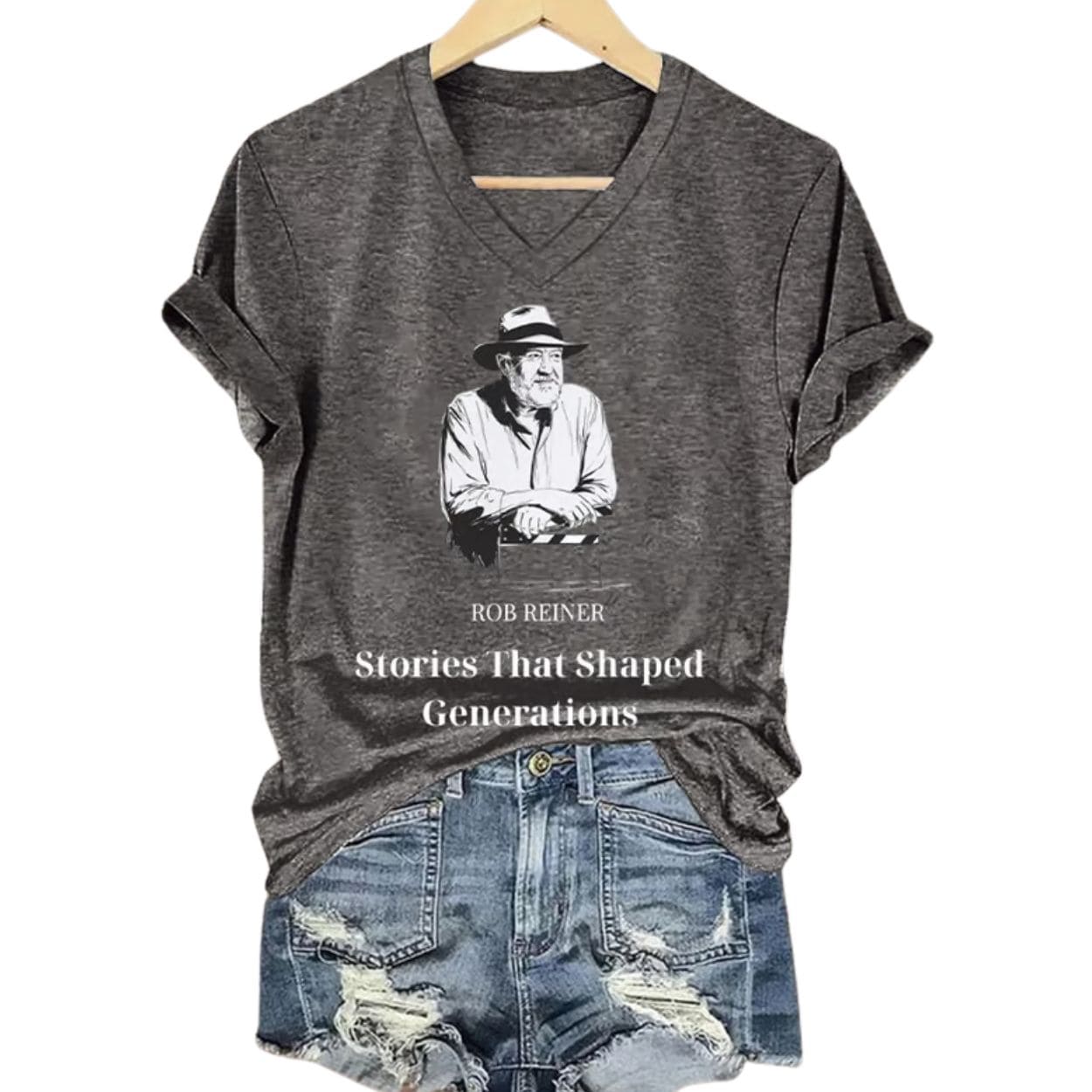Rob Reiner Stories That Shaped Generations Print V Neck T-shirt Rob Reiner Stories That Shaped Generations Print V Neck T-shirt