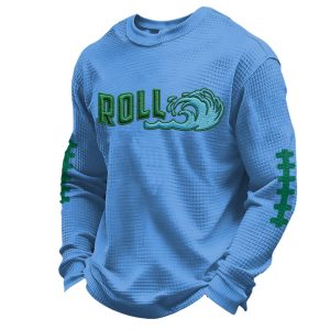 Roll Green Wave Print Waffle Fabric Sweatshirt 2