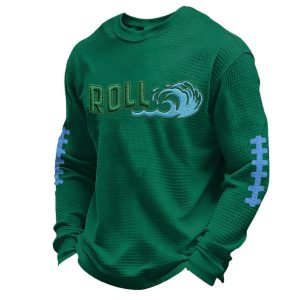 Roll Green Wave Print Waffle Fabric Sweatshirt 3