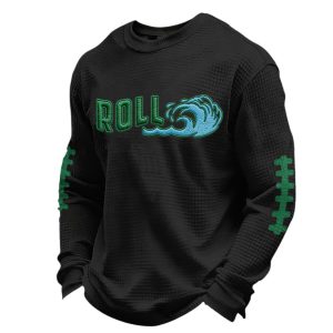 Roll Green Wave Print Waffle Fabric Sweatshirt