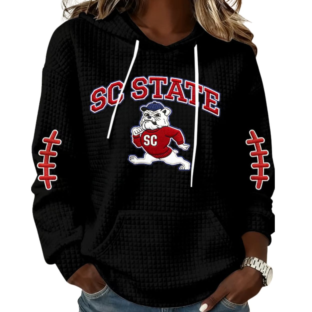 SC State Bulldogs Football Print Waffle Fabric Hoodie SC State Bulldogs Football Print Waffle Fabric Hoodie