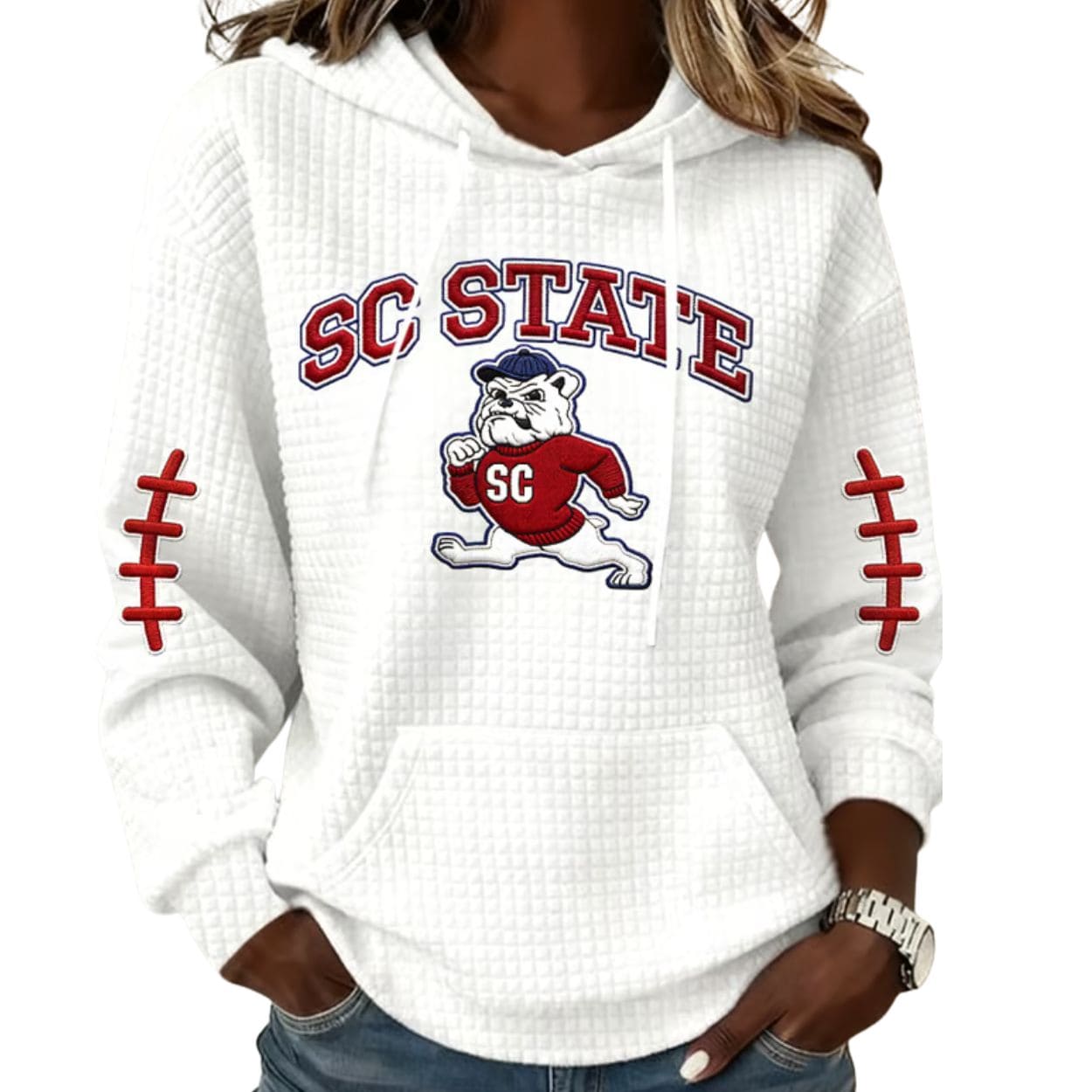 SC State Bulldogs Football Print Waffle Fabric Hoodie SC State Bulldogs Football Print Waffle Fabric Hoodie