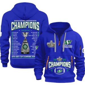 Saskatchewan Roughriders 2025 Grey Cup Champions Quarter Zip Hoodie 2