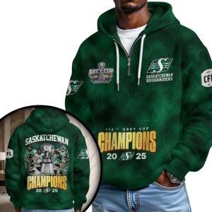 Saskatchewan Roughriders 2025 Grey Cup Champions Waffle Hoodie 1