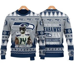 Seahawks DK Metcalf I Am The Crazy Seahawks Fan Christmas Ugly Sweater 1