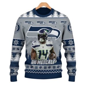 Seahawks DK Metcalf I Am The Crazy Seahawks Fan Christmas Ugly Sweater 2
