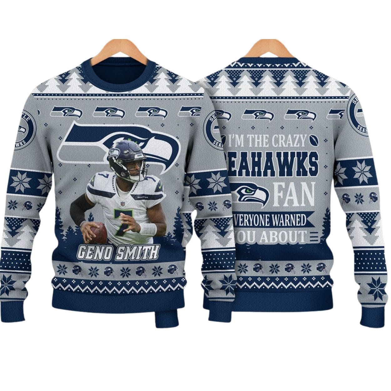 Seahawks Geno Smith I Am The Crazy Seahawks Fan Christmas Ugly Sweater Seahawks Geno Smith I Am The Crazy Seahawks Fan Christmas Ugly Sweater