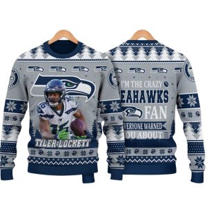 Seahawks Tyler Lockett I Am The Crazy Seahawks Fan Christmas Ugly Sweater