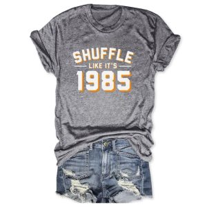 gray cotton t-shirt by Icestork featuring the vintage-style text 