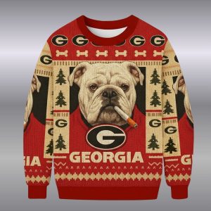 Smoking Bulldog Georgia Football Ugly Christmas Sweater 1