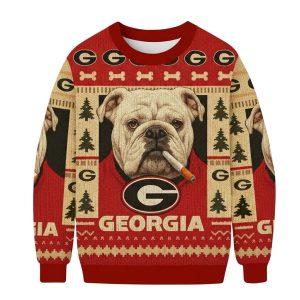 Smoking Bulldog Georgia Football Ugly Christmas Sweater