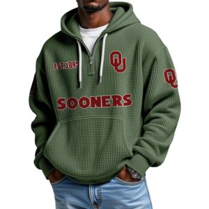 Sooners EST 1895 College Football Half Zip Waffle Hoodie 2