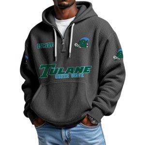 Tulane EST 1893 College Football Half Zip Waffle Hoodie 1