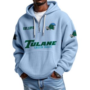 Tulane EST 1893 College Football Half Zip Waffle Hoodie 2