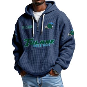 Tulane EST 1893 College Football Half Zip Waffle Hoodie 3