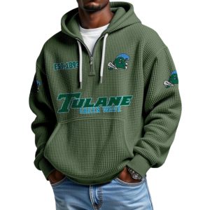 Tulane EST 1893 College Football Half Zip Waffle Hoodie