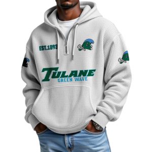 Tulane EST 1893 College Football Half Zip Waffle Hoodie