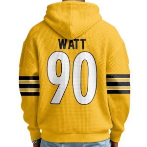 Watt 90 Steelers Football Waffle Quarter Zip Hoodie 2