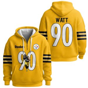 Watt 90 Steelers Football Waffle Quarter Zip Hoodie