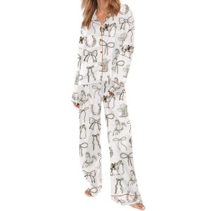 Women's Horse Girl Silky Satin Pajama Set 1