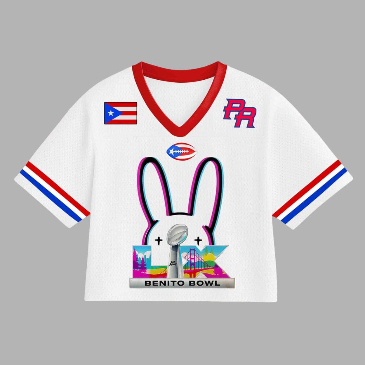 Bad Bunny Benito Bowl LX Croptop Football Jersey Bad Bunny Benito Bowl LX Croptop Football Jersey