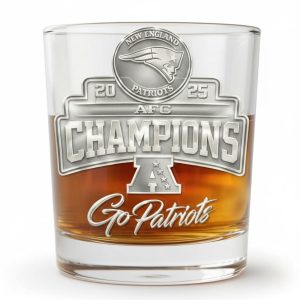 New England Patriots 2025 AFC Champions Commemorative Whiskey Glass 1