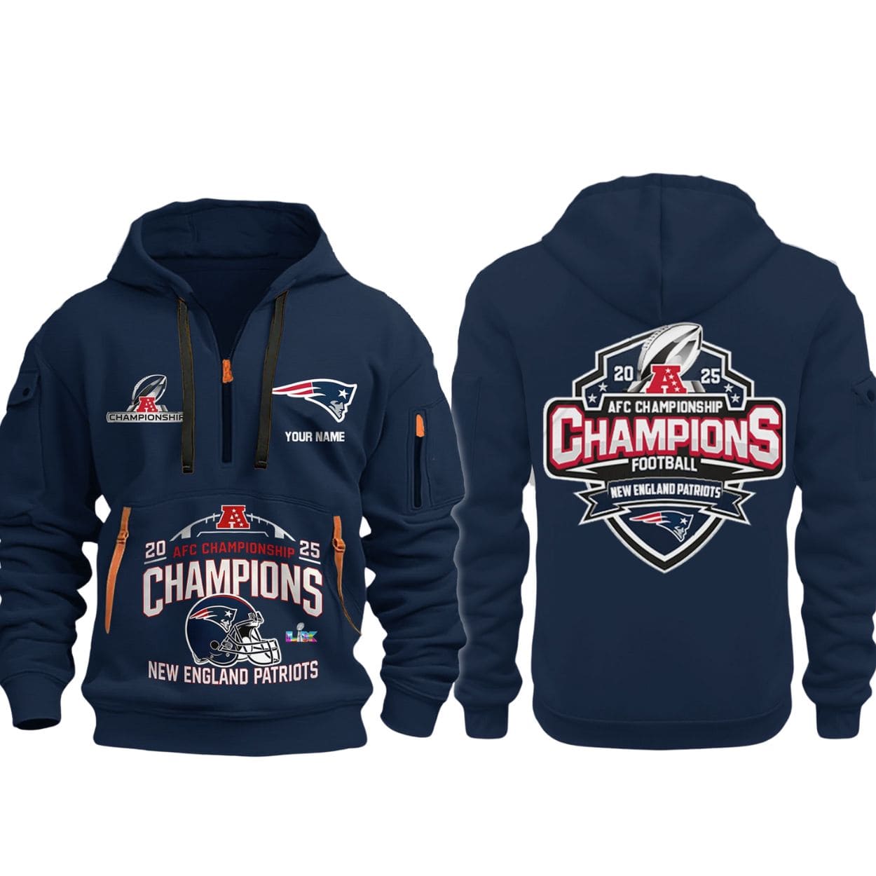 New England Patriots 2025 AFC Champions Quarter Zip Hoodie New England Patriots 2025 AFC Champions Quarter Zip Hoodie