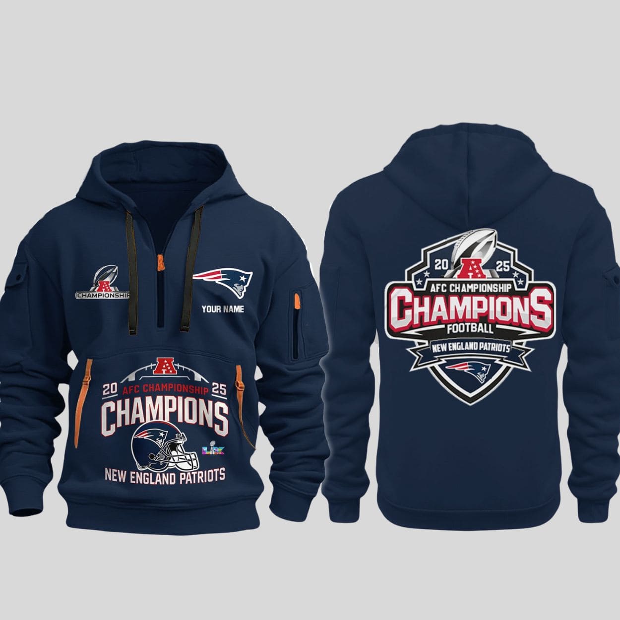 New England Patriots 2025 AFC Champions Quarter Zip Hoodie New England Patriots 2025 AFC Champions Quarter Zip Hoodie