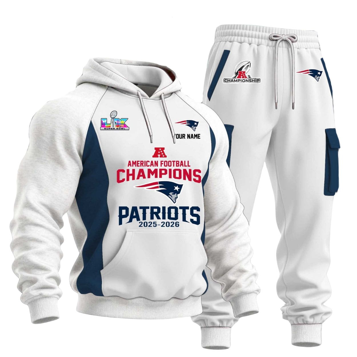 New England Patriots American Football Champions LX 2025-2026 Hoodie Set New England Patriots American Football Champions LX 2025-2026 Hoodie Set