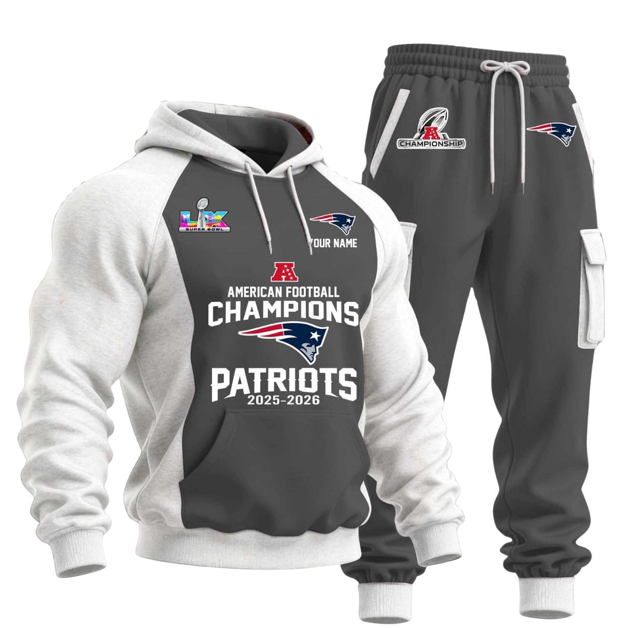 New England Patriots American Football Champions LX 2025-2026 Hoodie Set New England Patriots American Football Champions LX 2025-2026 Hoodie Set
