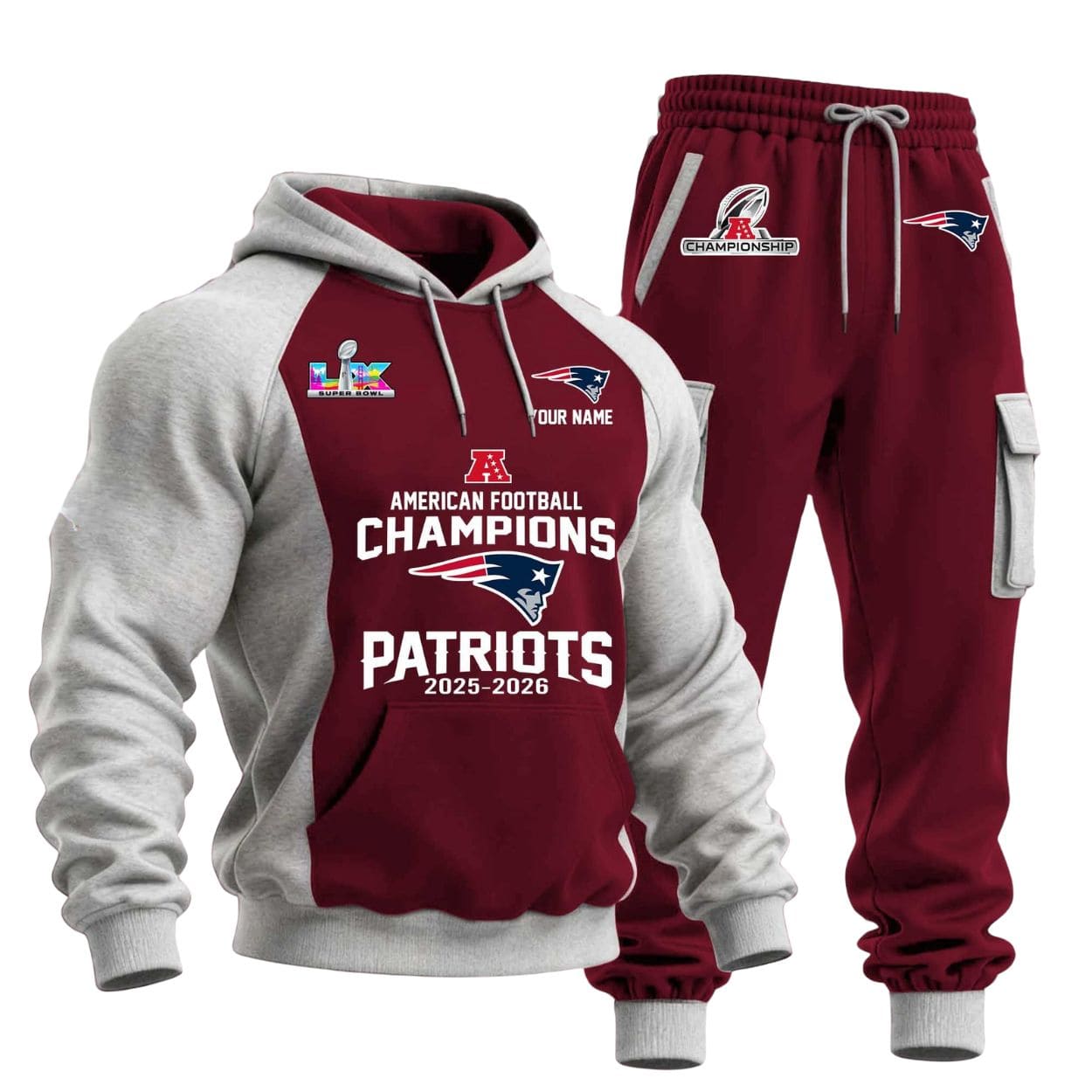 New England Patriots American Football Champions LX 2025-2026 Hoodie Set New England Patriots American Football Champions LX 2025-2026 Hoodie Set