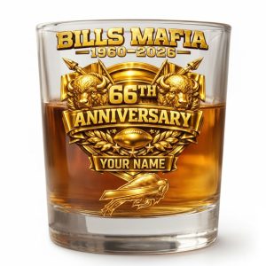 Personalized Buffalo Bills 66th Anniversary Whiskey Glass
