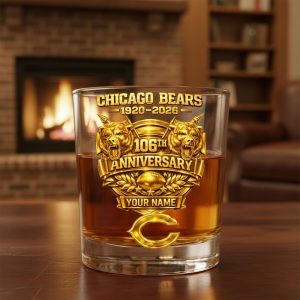 Personalized Chicago Bears 106th Anniversary Whiskey Glass 2