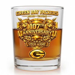 Personalized Green Bay Packers 107th Anniversary Whiskey Glass 1