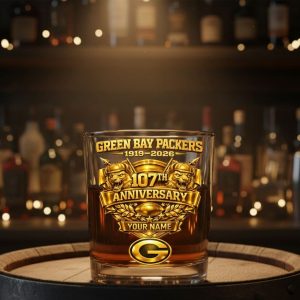 Personalized Green Bay Packers 107th Anniversary Whiskey Glass 2