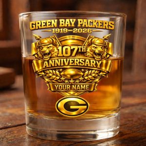 Personalized Green Bay Packers 107th Anniversary Whiskey Glass