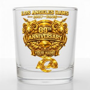 Personalized Los Angeles Rams 89th Anniversary Whiskey Glass 1