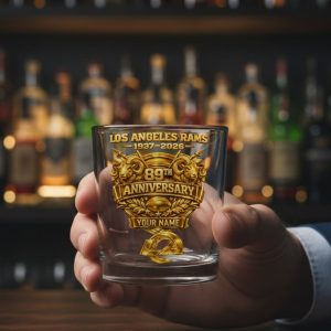 Personalized Los Angeles Rams 89th Anniversary Whiskey Glass 2