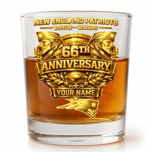 Personalized New England Patriots 66th Anniversary Whiskey Glass 1