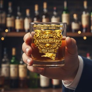 Personalized New England Patriots 66th Anniversary Whiskey Glass 2